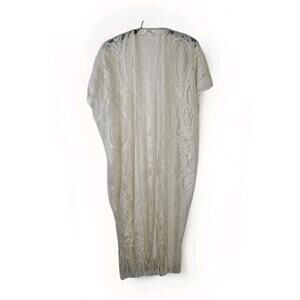 Y2K MUDD Crochet Lace Duster Kimono Paisley Fringed OS Bohemian Fairy Whimsigoth